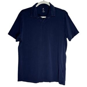 HM Mens Slim Fit Polo Shirt Navy Blue Short Sleeve Cotton Stretch Size Medium